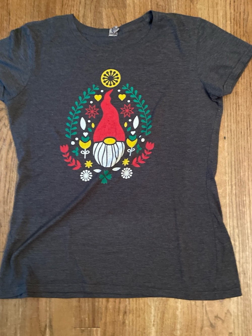 Dark Gray Gnome Graphic Tee - Red & Green Accent